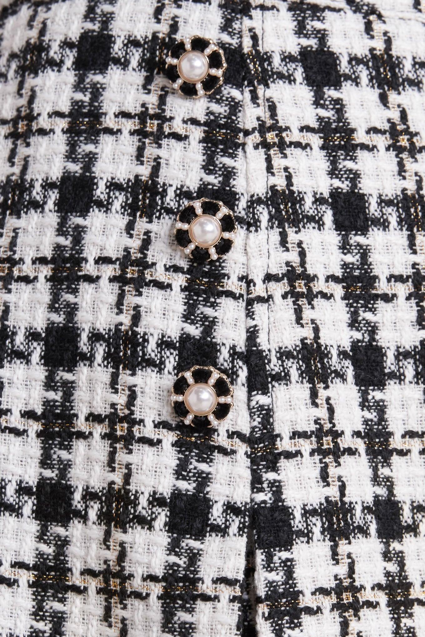 Mona Check Tweed Skort in cream black, fabric swatch — Soul Flow Apparel