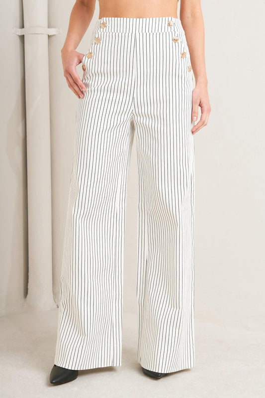 Effortless Form Stripe Woven Pants in white, view 1 — Soul Flow Apparel