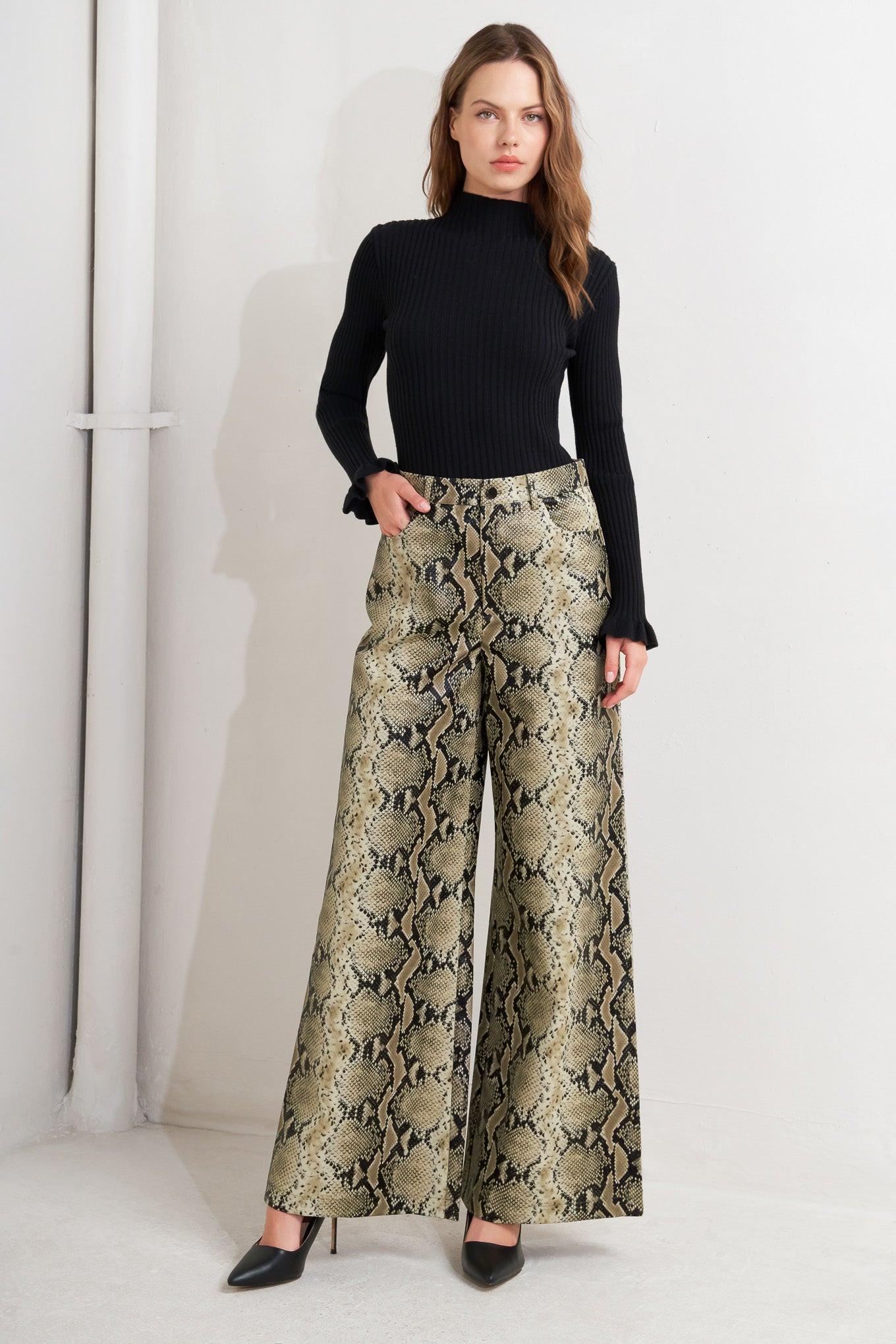 Glam Venom Faux Leather Pants in tan, view 1 — Soul Flow Apparel