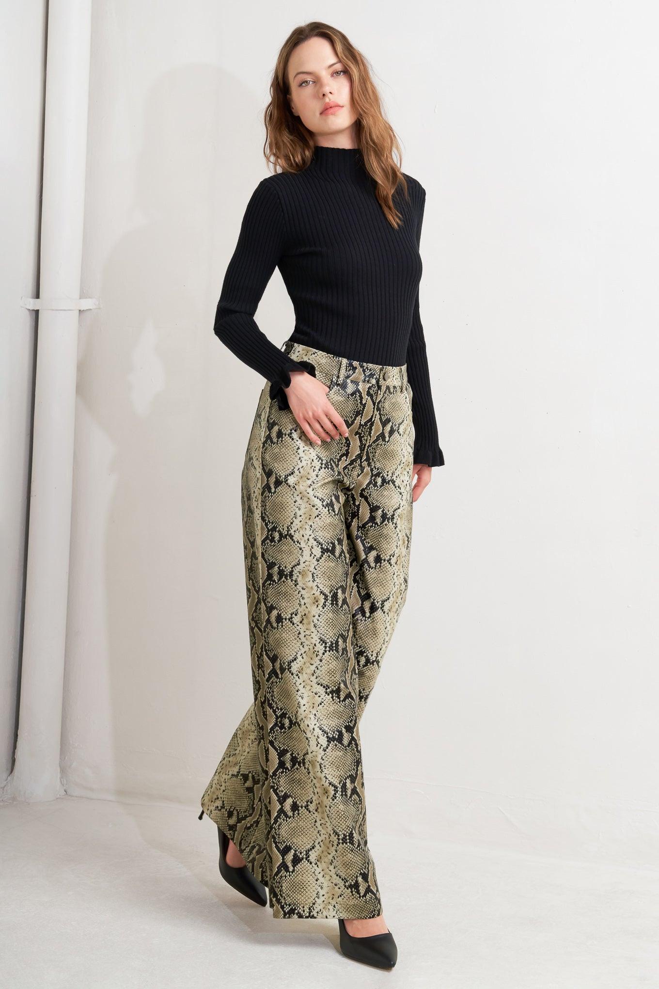 Glam Venom Faux Leather Pants in tan, view 2 — Soul Flow Apparel