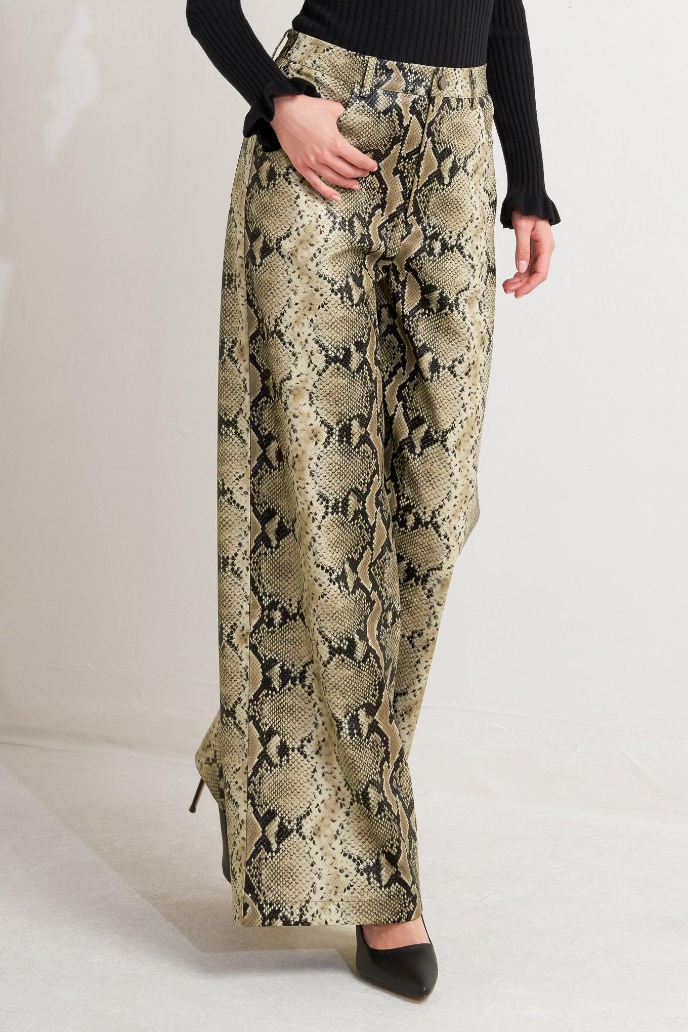 Glam Venom Faux Leather Pants in tan, view 3 — Soul Flow Apparel