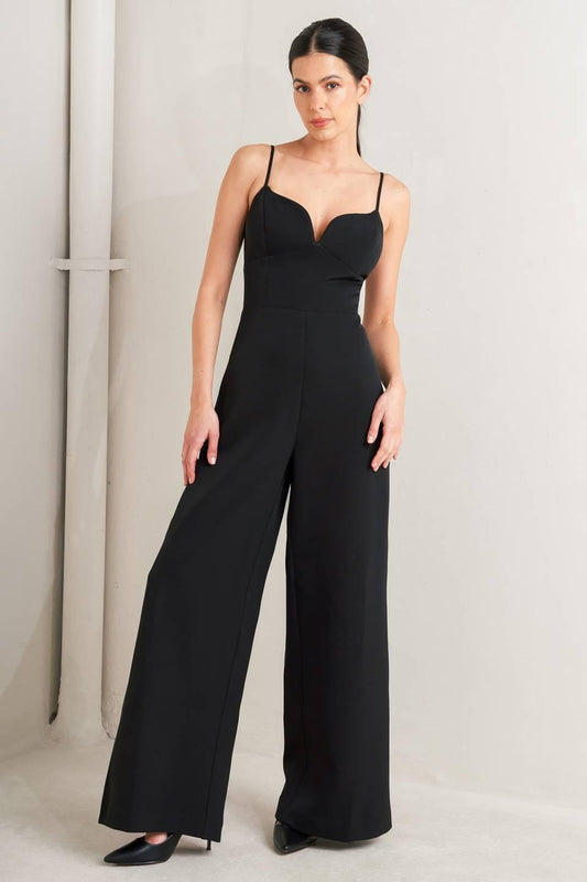 Pristine Edge Black Woven Jumpsuit, view 1 — Soul Flow Apparel