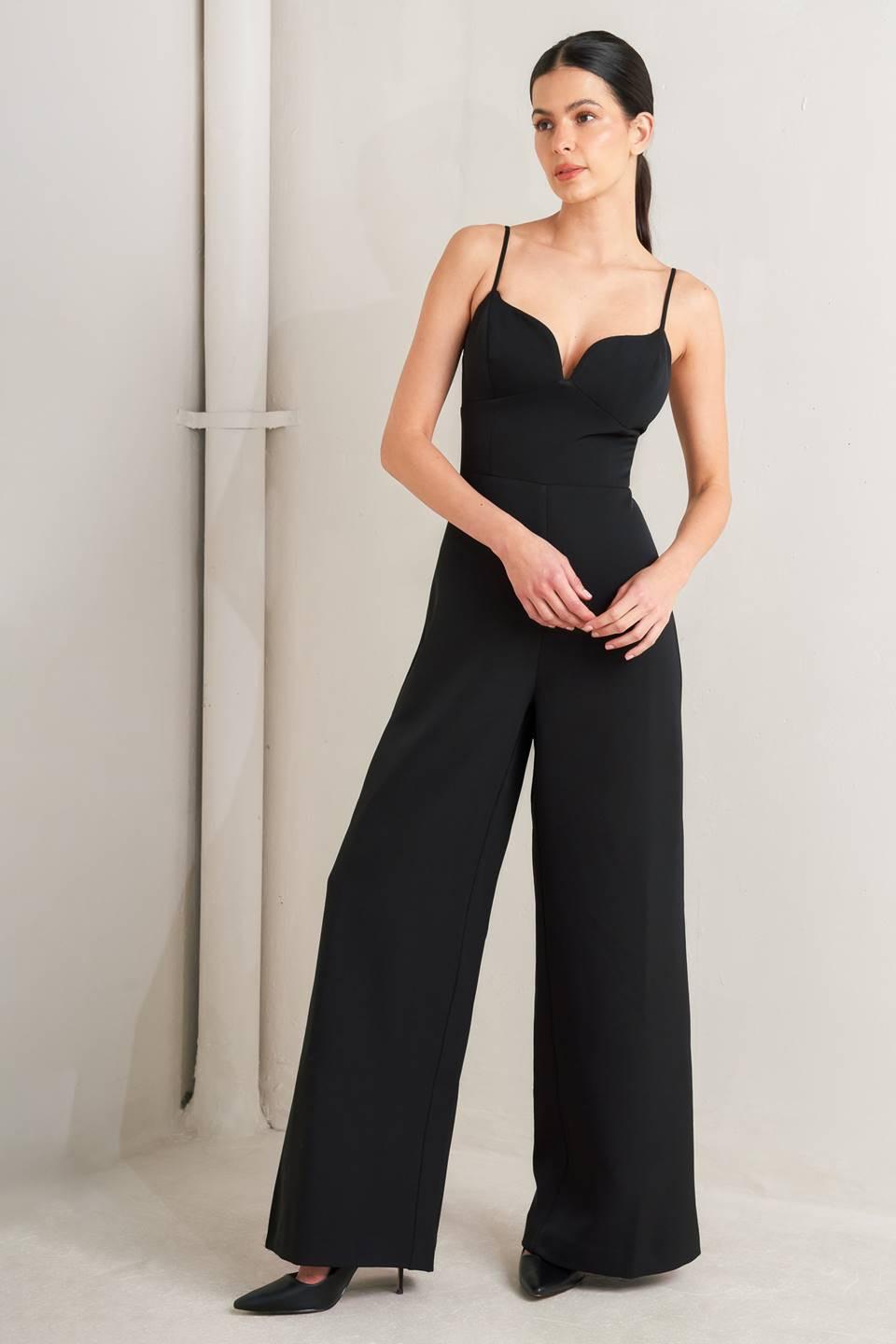 Pristine Edge Black Woven Jumpsuit, view 2 — Soul Flow Apparel