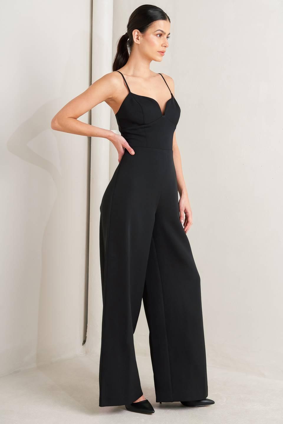 Pristine Edge Black Woven Jumpsuit, view 3 — Soul Flow Apparel