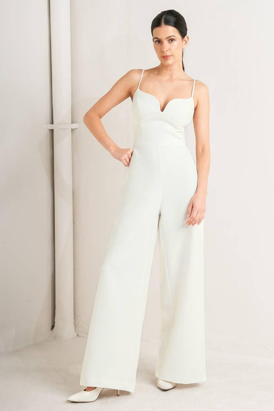 Pristine Edge Off White Woven Jumpsuit in off-white, view 1 — Soul Flow Apparel