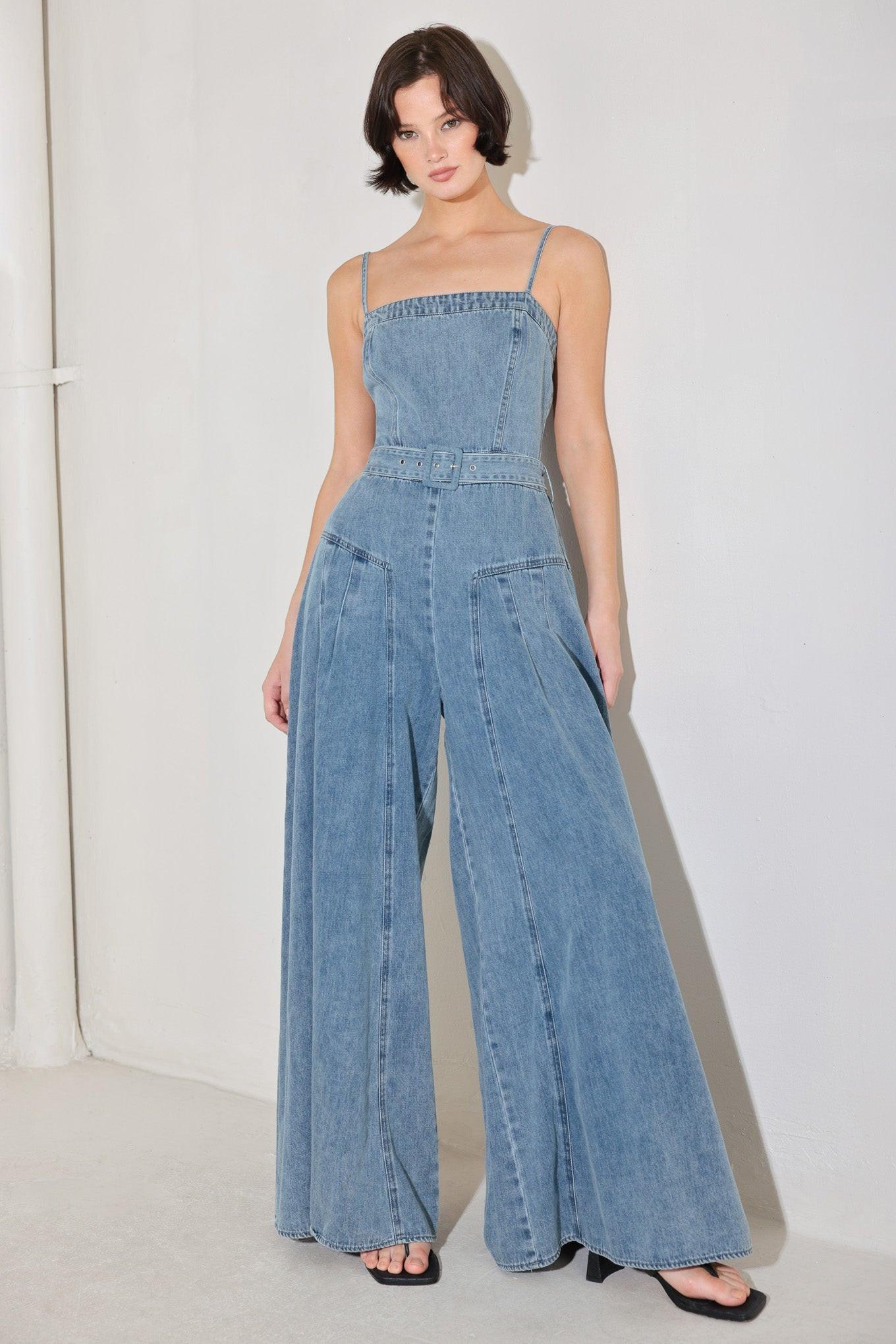 Coastal Confidence Denim Jumpsuit in light, view 4 — Soul Flow Apparel