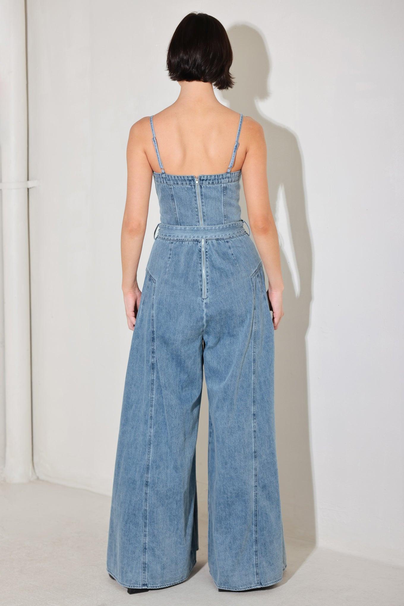 Coastal Confidence Denim Jumpsuit in light, view 6 — Soul Flow Apparel