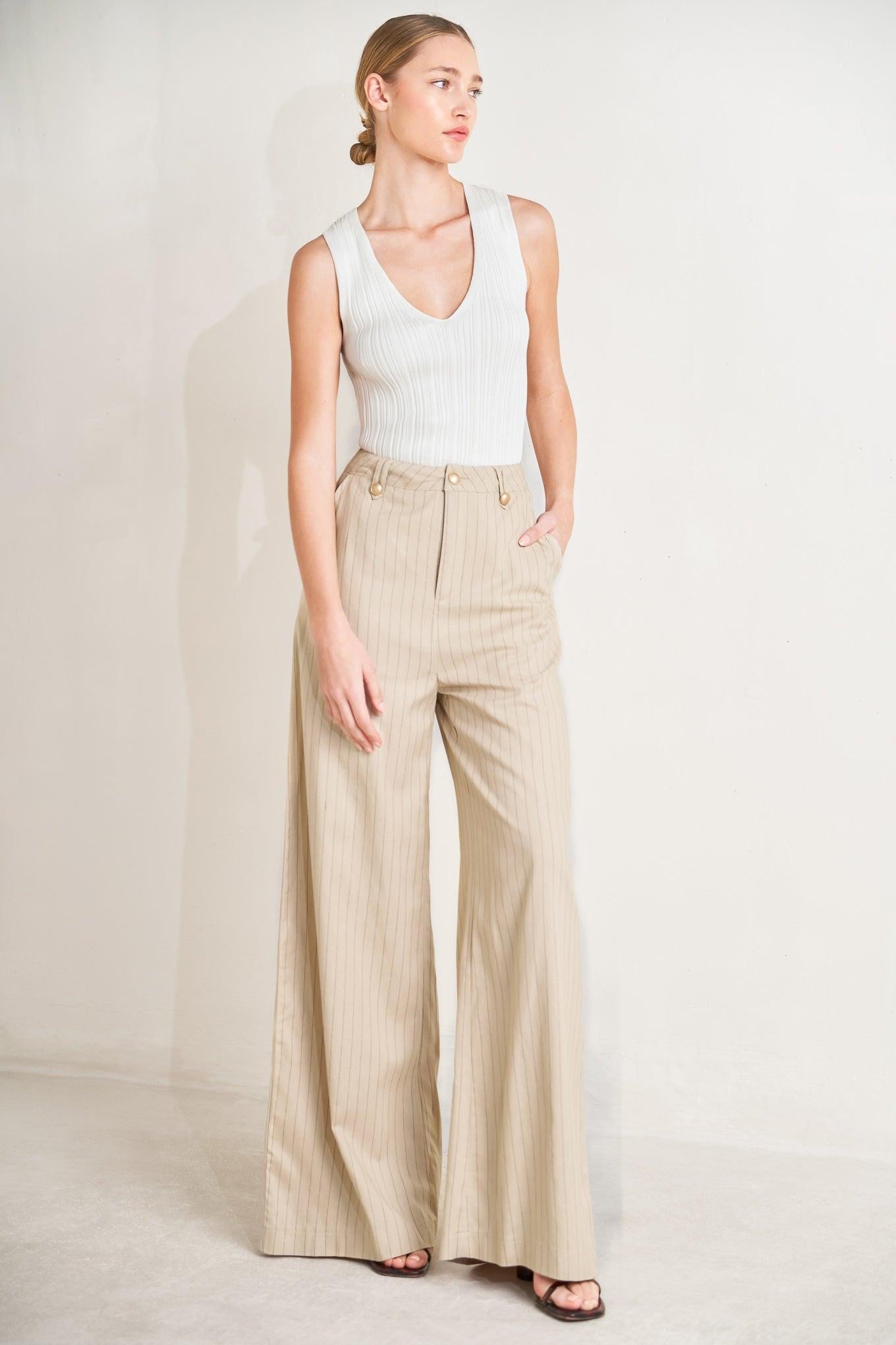 The Boardroom Edit Woven Pants in taupe black, view 1 — Soul Flow Apparel