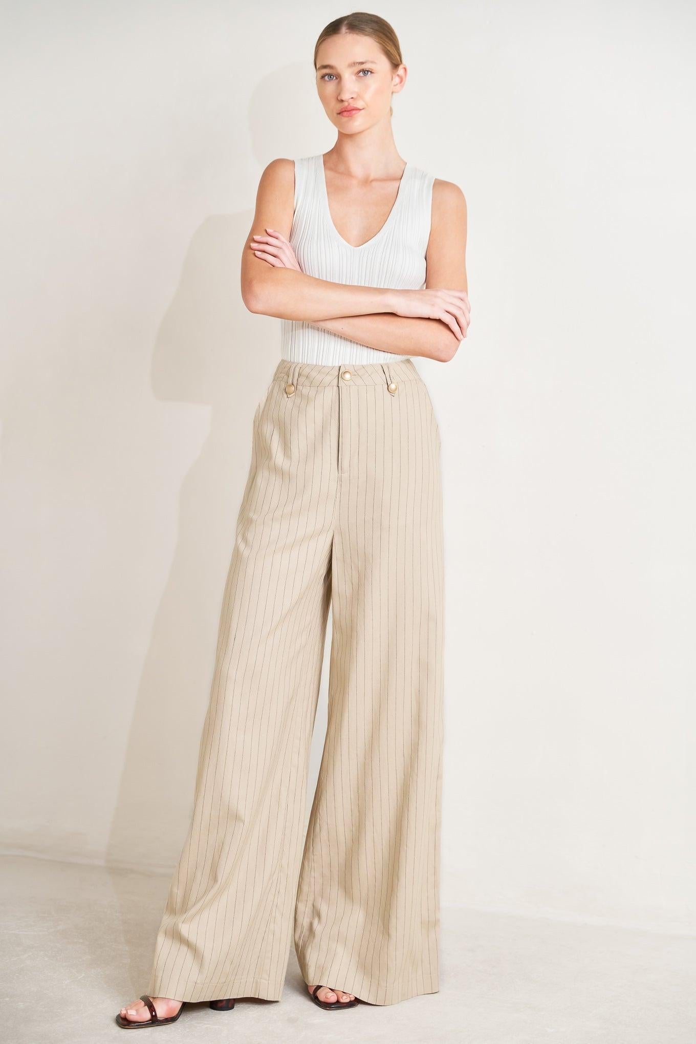 The Boardroom Edit Woven Pants in taupe black, view 2 — Soul Flow Apparel