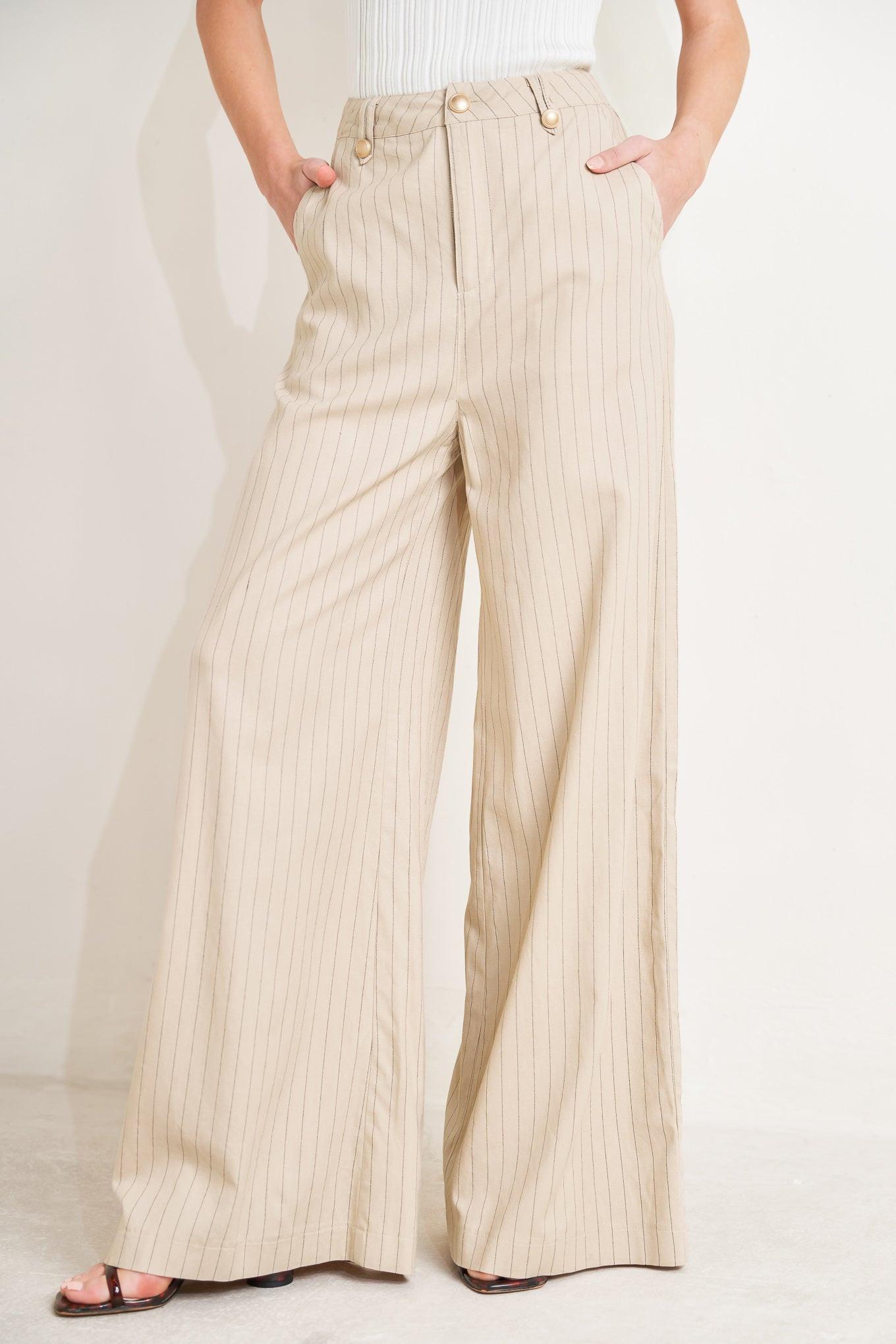The Boardroom Edit Woven Pants in taupe black, view 3 — Soul Flow Apparel