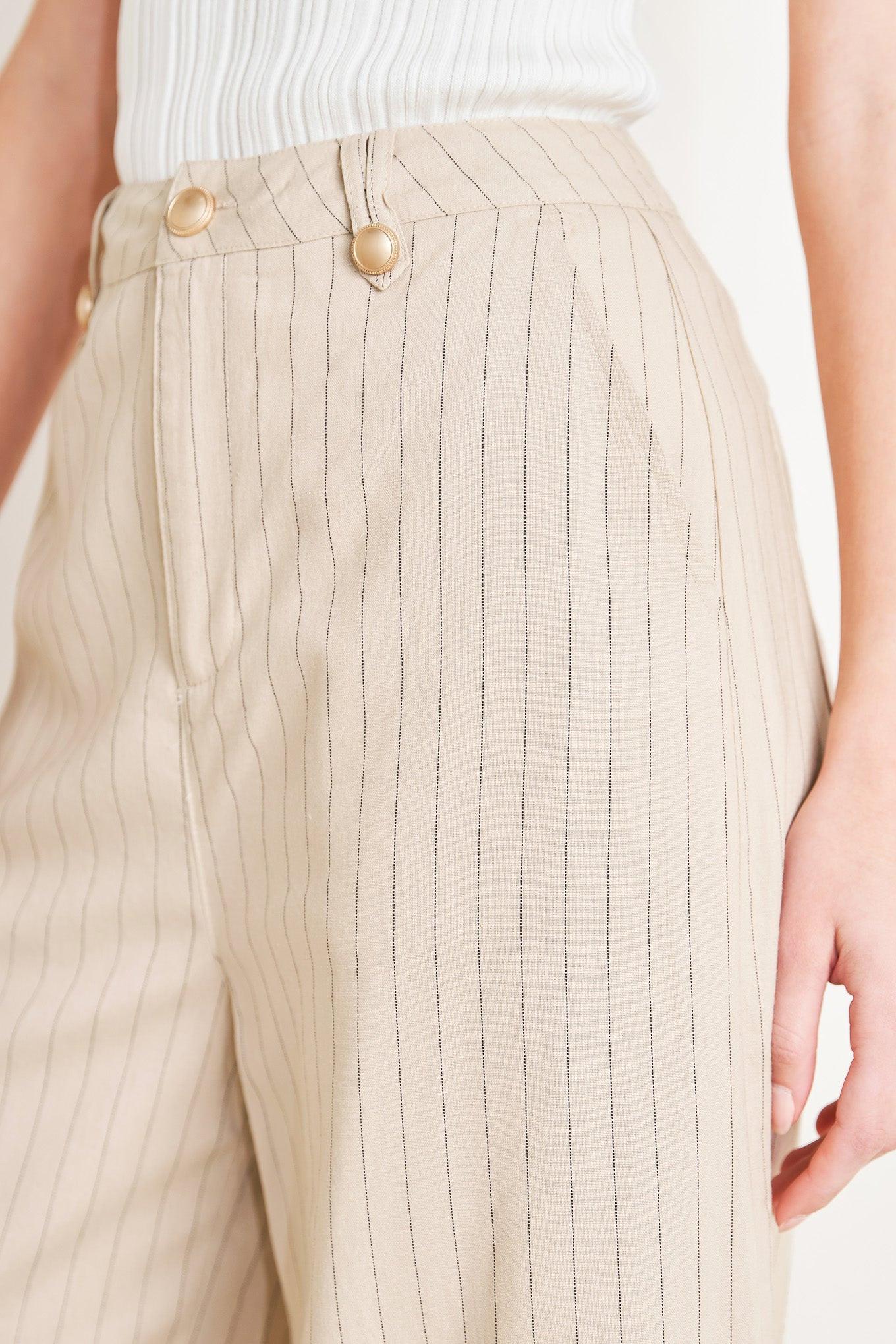 The Boardroom Edit Woven Pants in taupe black, view 5 — Soul Flow Apparel