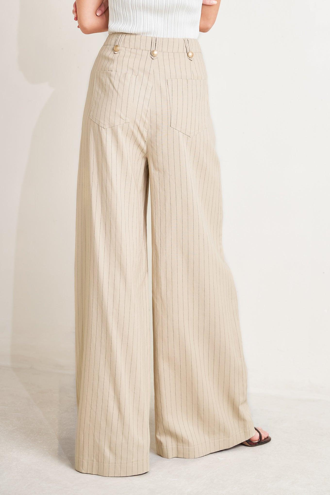 The Boardroom Edit Woven Pants in taupe black, view 6 — Soul Flow Apparel
