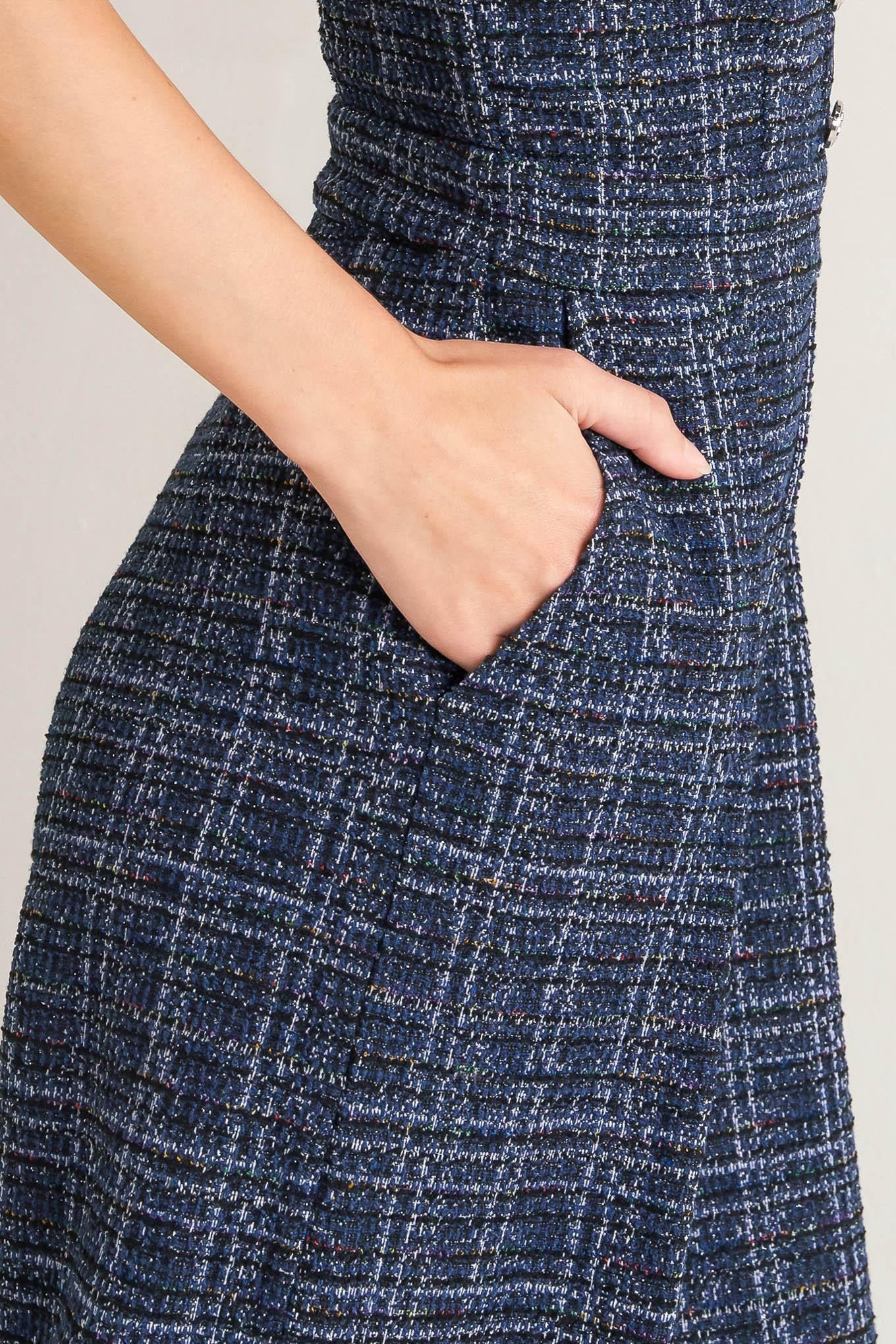 Elegant Party Tweed Jumpsuit in navy multi, view 7 — Soul Flow Apparel