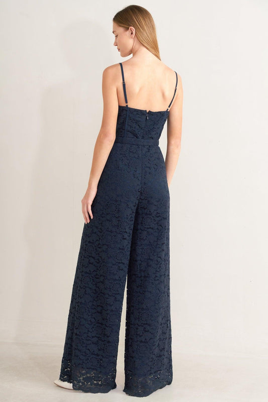 Evening Muse Woven Lace Jumpsuit in navy, view 7 — Soul Flow Apparel