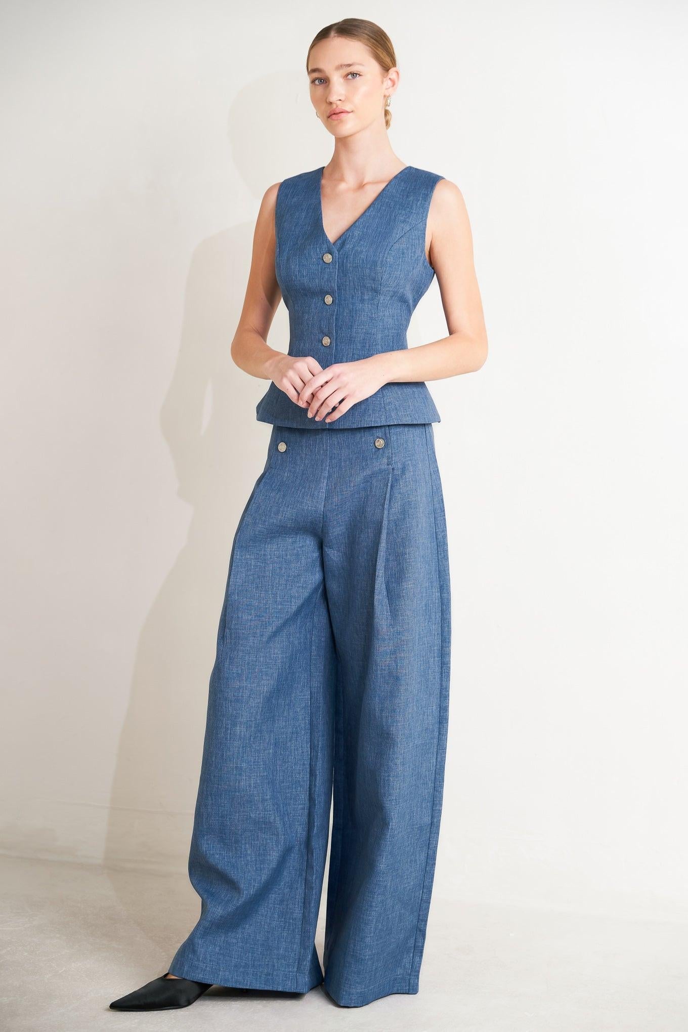 Power Move Woven Pants in denim blue, view 3 — Soul Flow Apparel