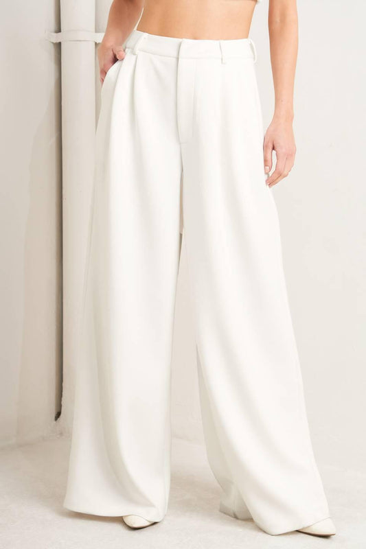 Pure Elegance Woven Pants in white, view 1 — Soul Flow Apparel