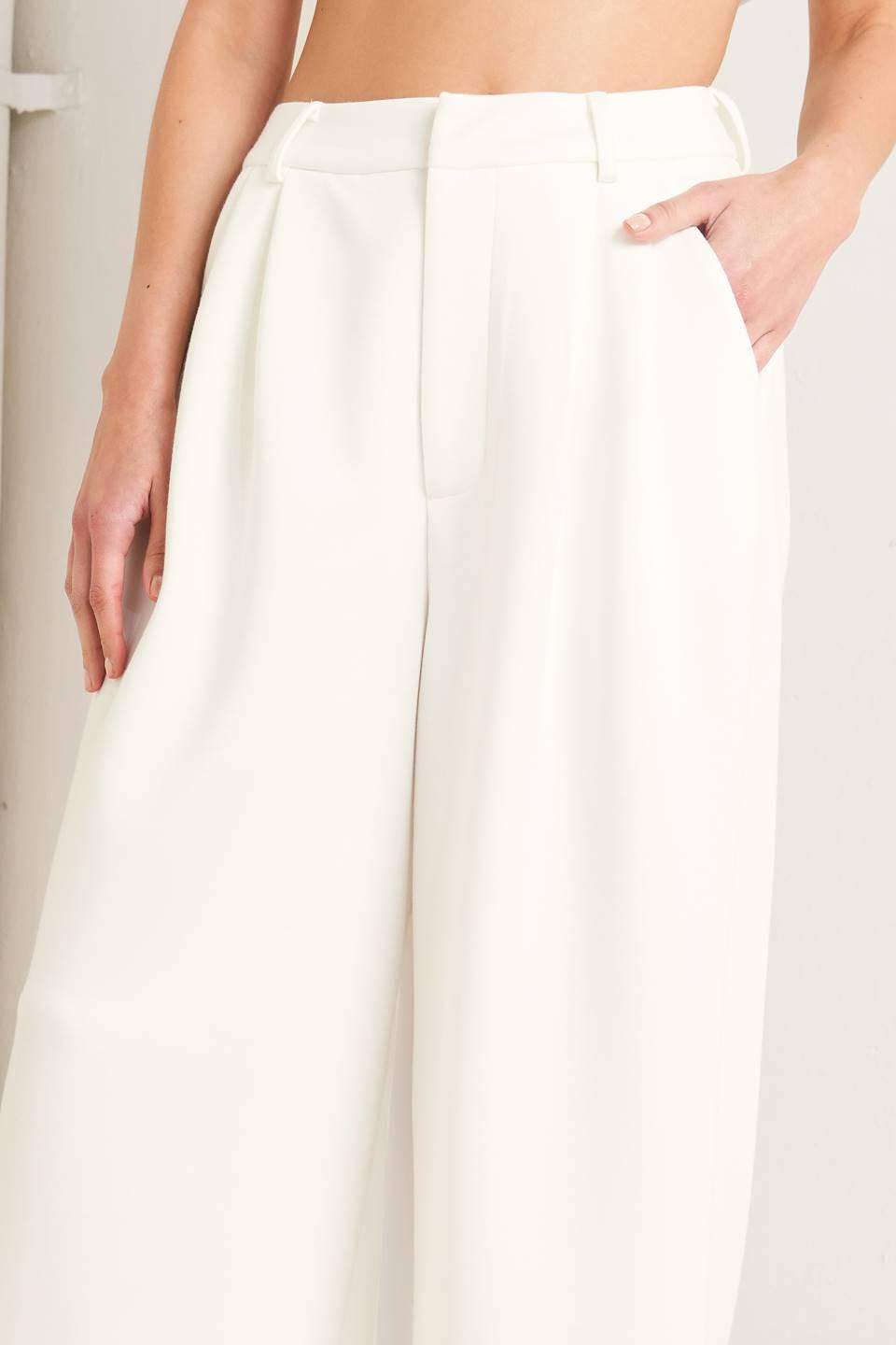 Pure Elegance Woven Pants in white, view 2 — Soul Flow Apparel