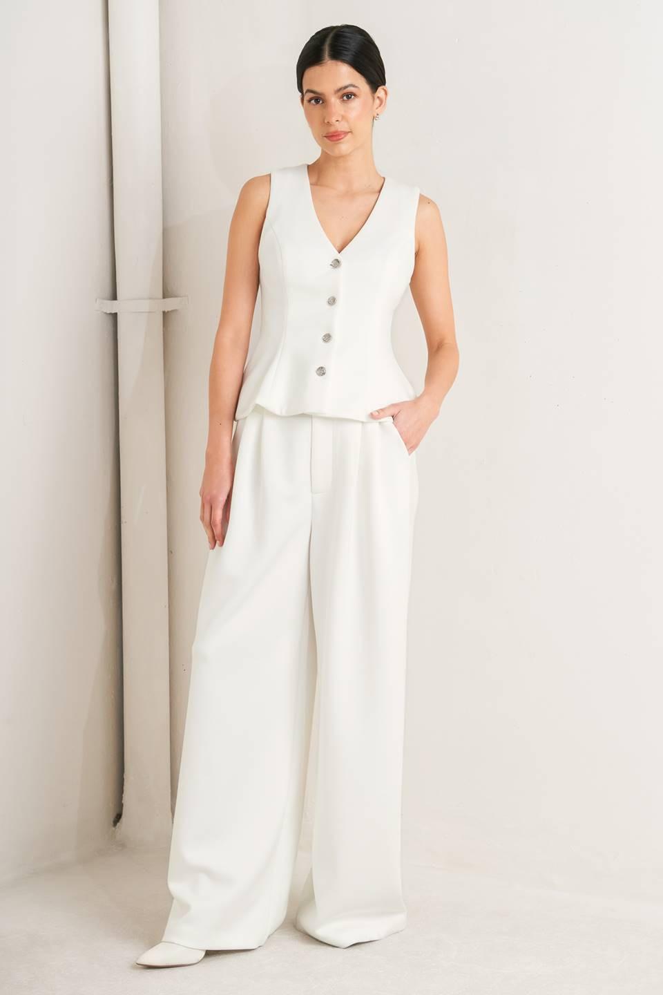 Pure Elegance Woven Pants in white, view 5 — Soul Flow Apparel