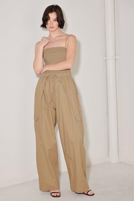 Desert Daydream Woven Jumpsuit in taupe, view 2 — Soul Flow Apparel