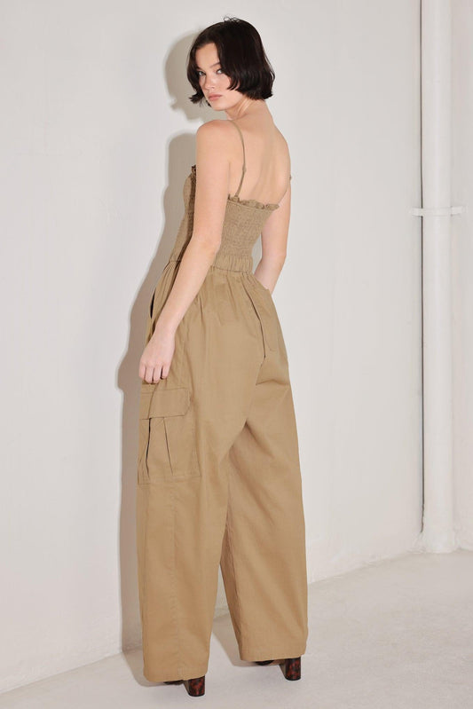 Desert Daydream Woven Jumpsuit in taupe, view 7 — Soul Flow Apparel