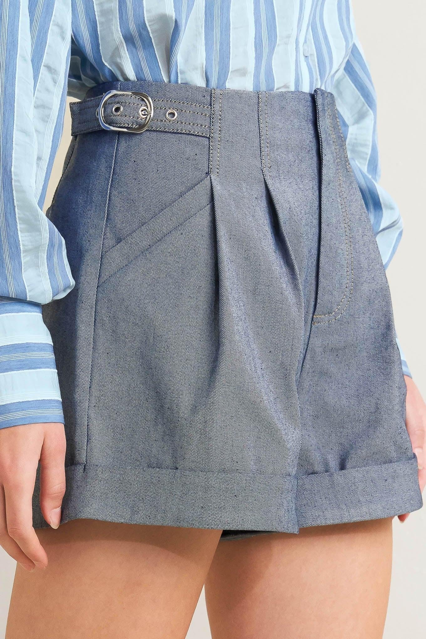 Confidently Cool Tailored Woven Short in light indigo, view 1 — Soul Flow Apparel