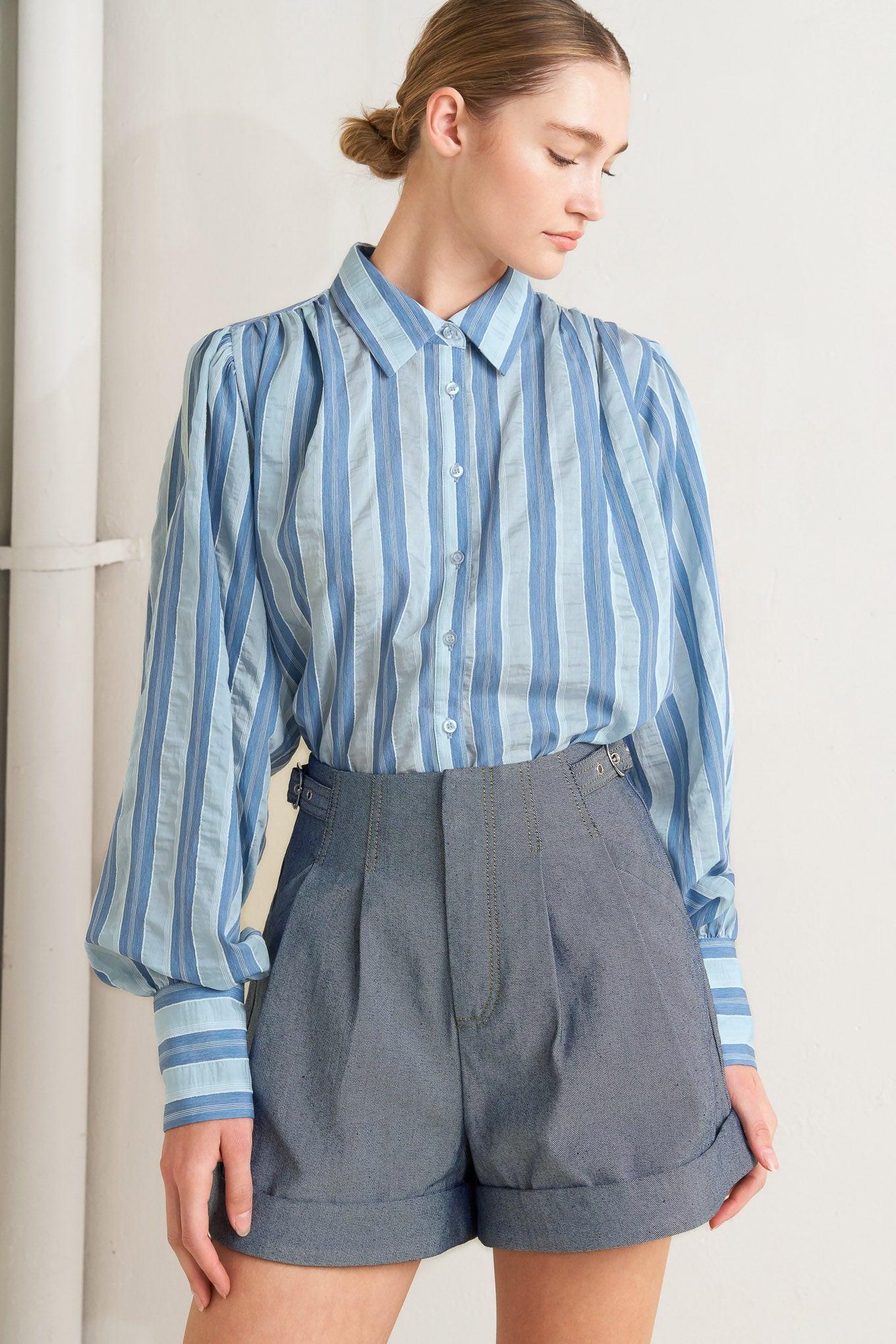 Confidently Cool Tailored Woven Short in light indigo, view 4 — Soul Flow Apparel