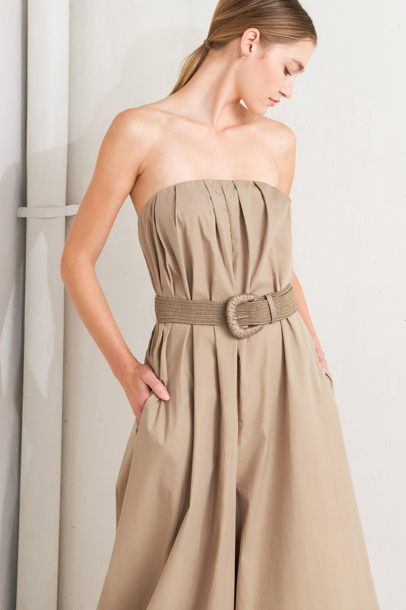 Quiet Sensuality Woven Jumpsuit in sand, view 6 — Soul Flow Apparel