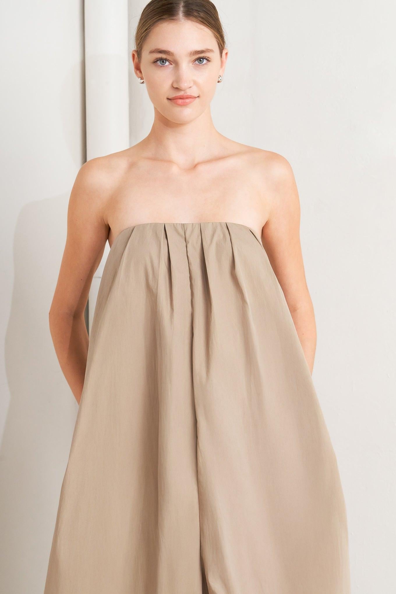 Quiet Sensuality Woven Jumpsuit in sand, view 9 — Soul Flow Apparel