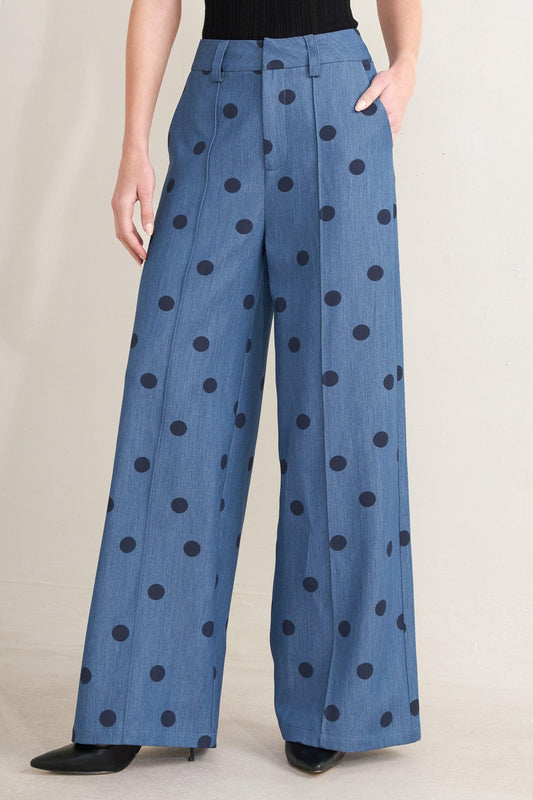 Midnight Polka Woven Pants in denim blue, view 1 — Soul Flow Apparel