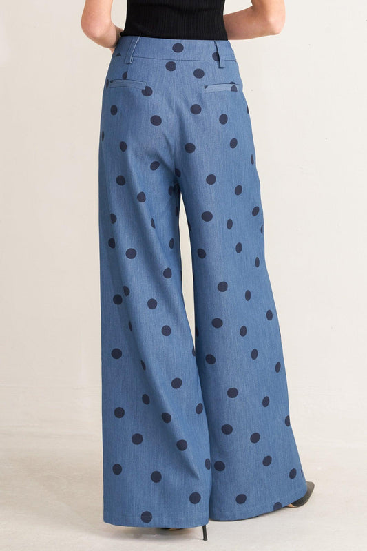Midnight Polka Woven Pants in denim blue, view 5 — Soul Flow Apparel