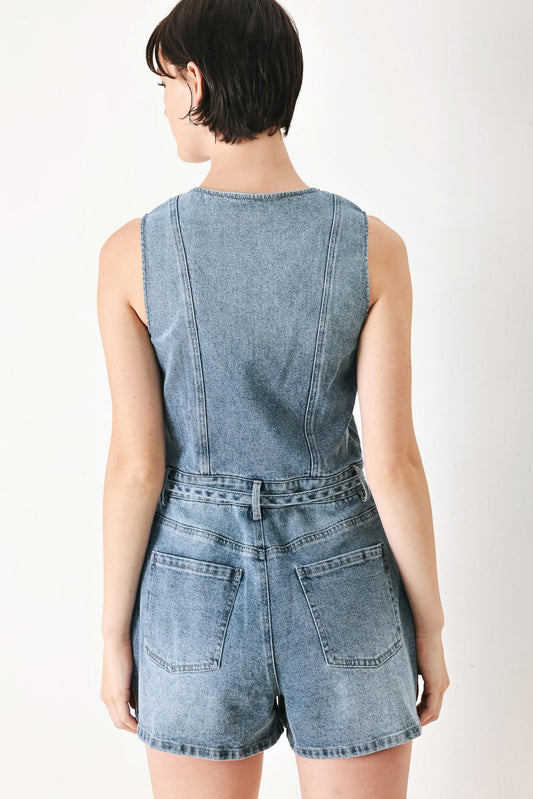 Relaxed Chic Denim Romper in light denim, view 6 — Soul Flow Apparel