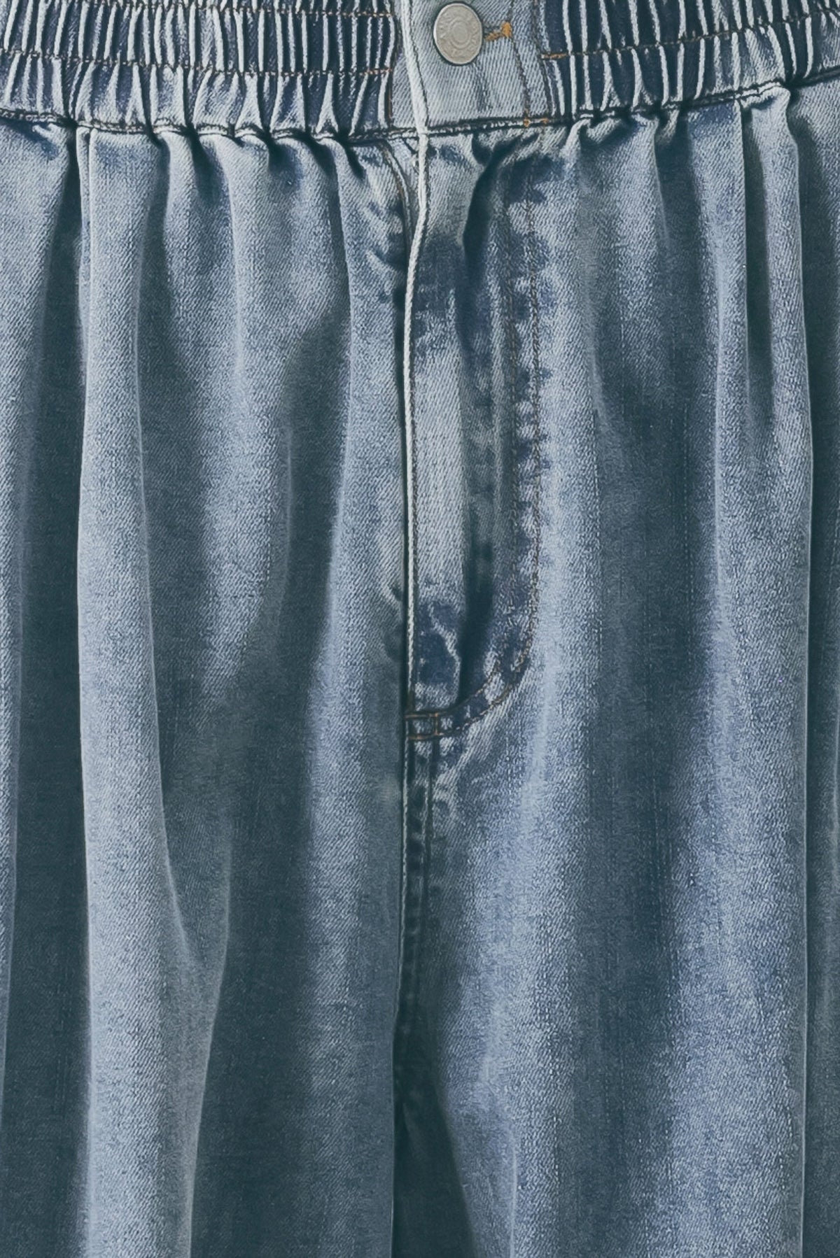 Easy Volume Denim Genie Pants in light indigo, fabric swatch — Soul Flow Apparel