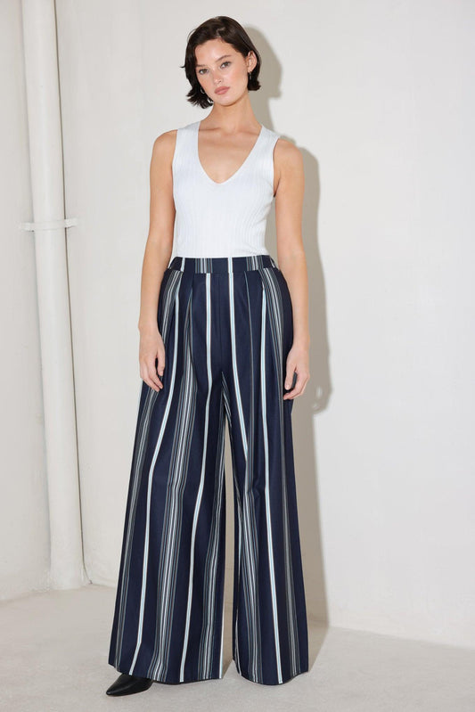 City Stripe Woven Pants in navy multi, view 4 — Soul Flow Apparel