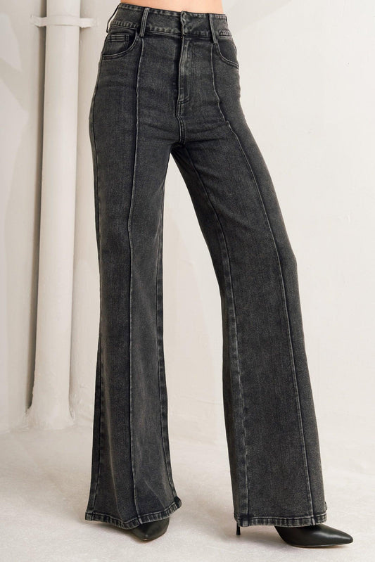 Elegant Everyday Look Denim Pants in black, view 1 — Soul Flow Apparel