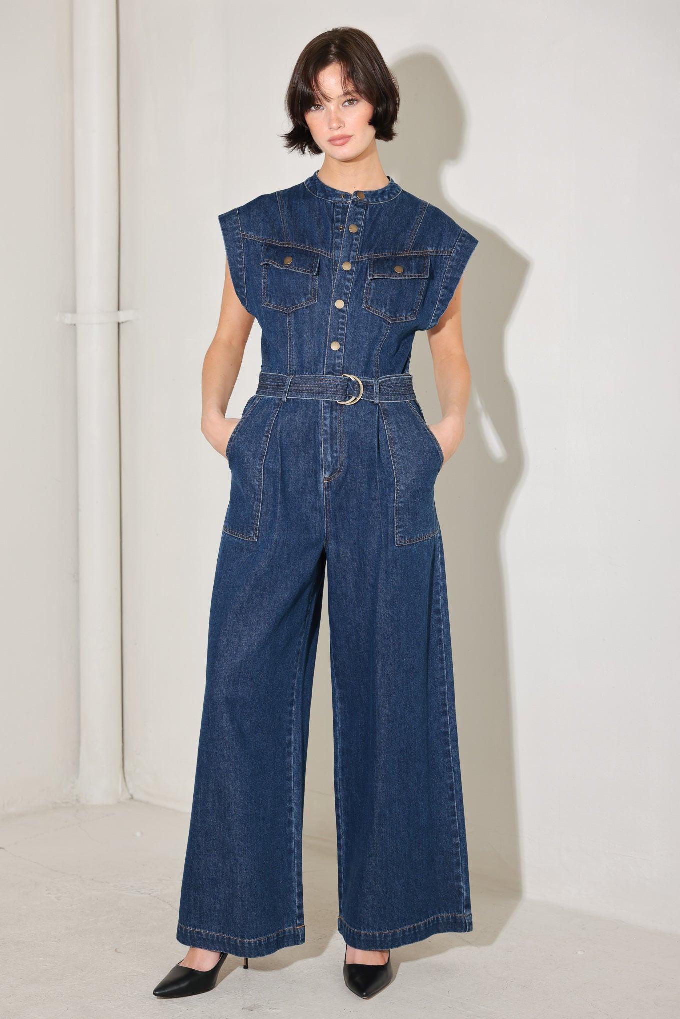 True Blue Love Denim Jumpsuit, view 1 — Soul Flow Apparel
