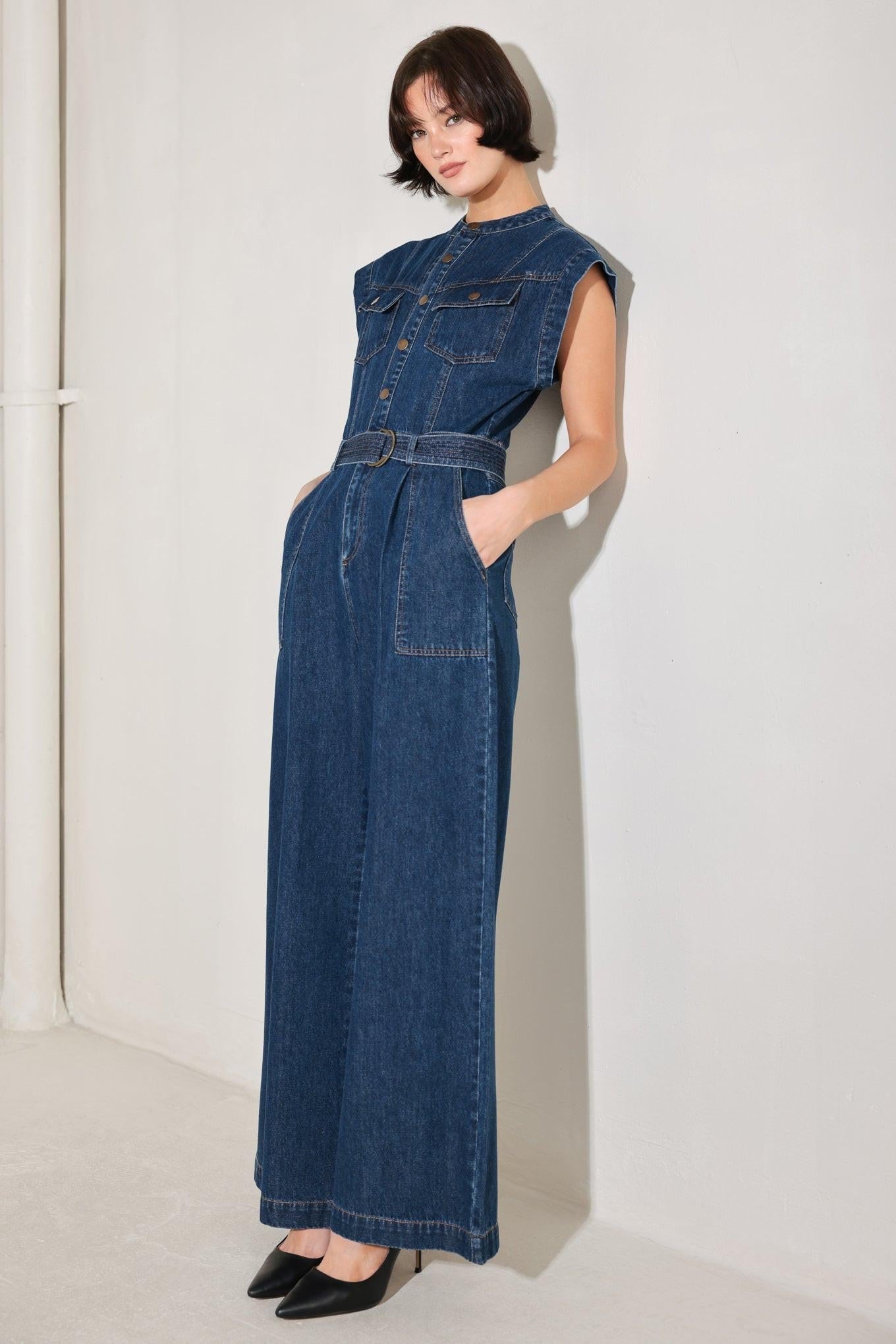 True Blue Love Denim Jumpsuit, view 4 — Soul Flow Apparel