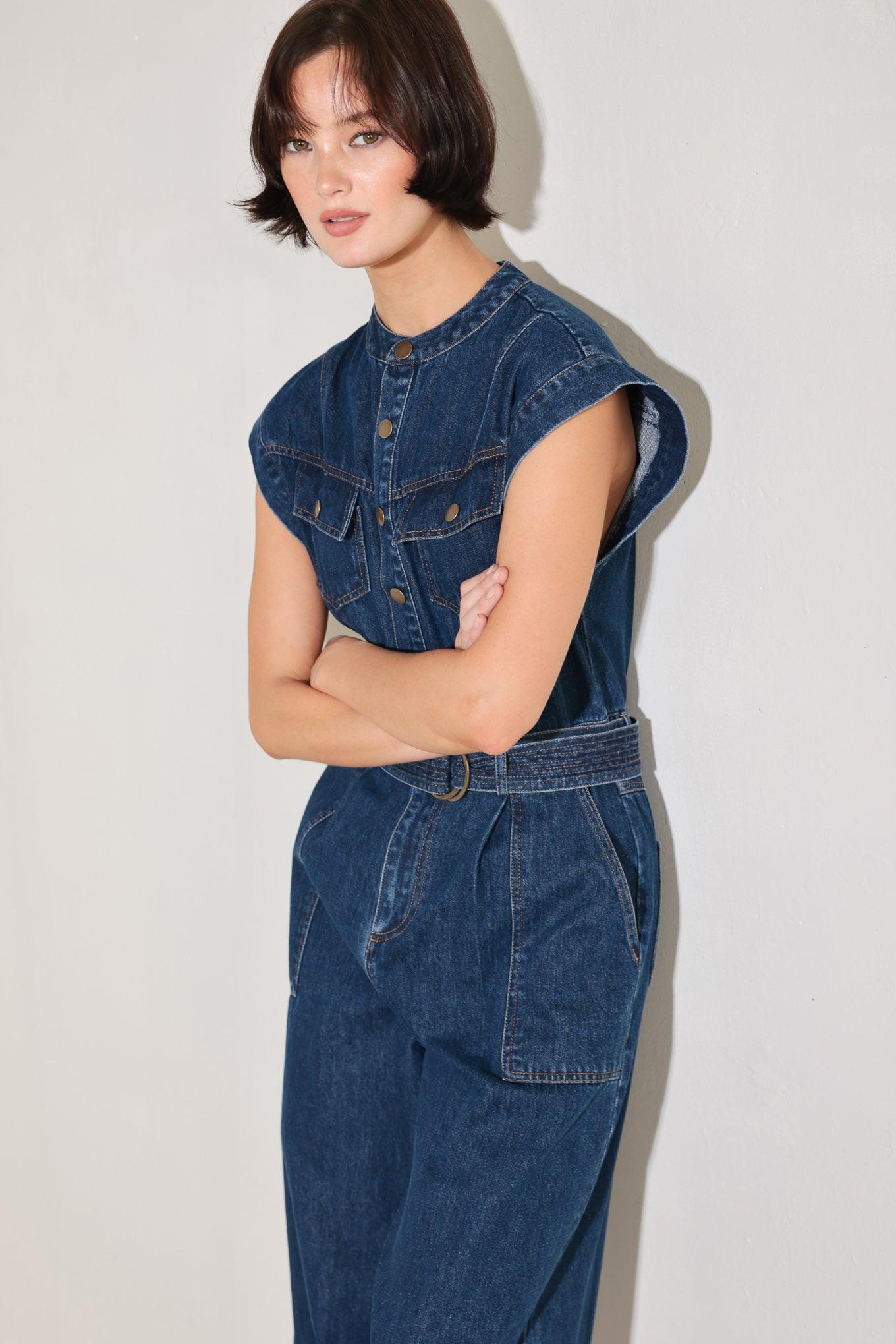 True Blue Love Denim Jumpsuit, view 5 — Soul Flow Apparel