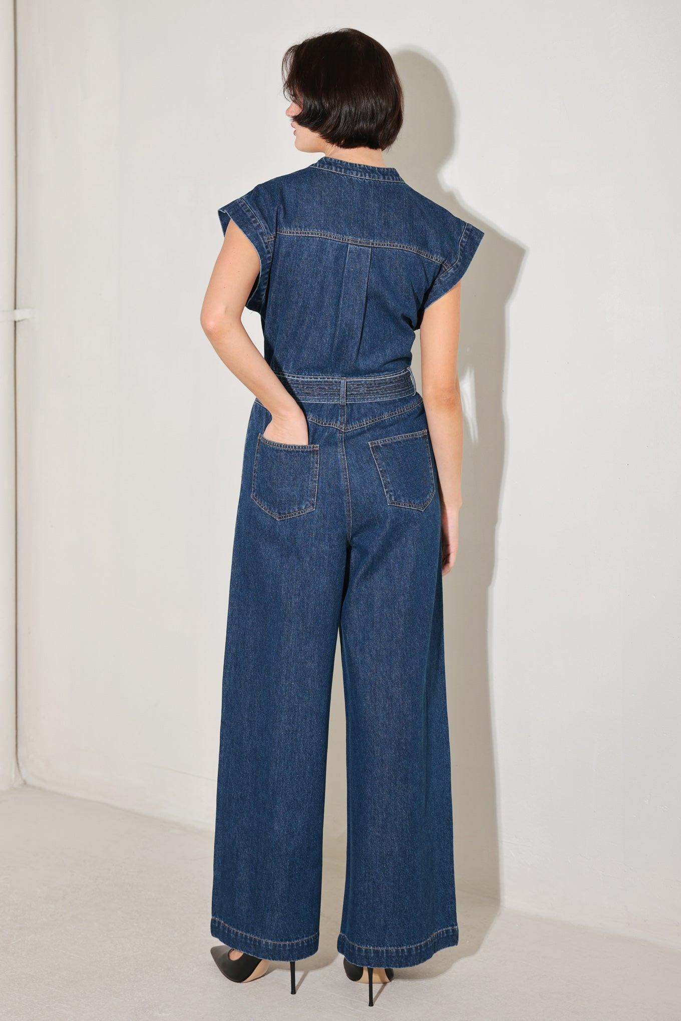 True Blue Love Denim Jumpsuit, view 7 — Soul Flow Apparel