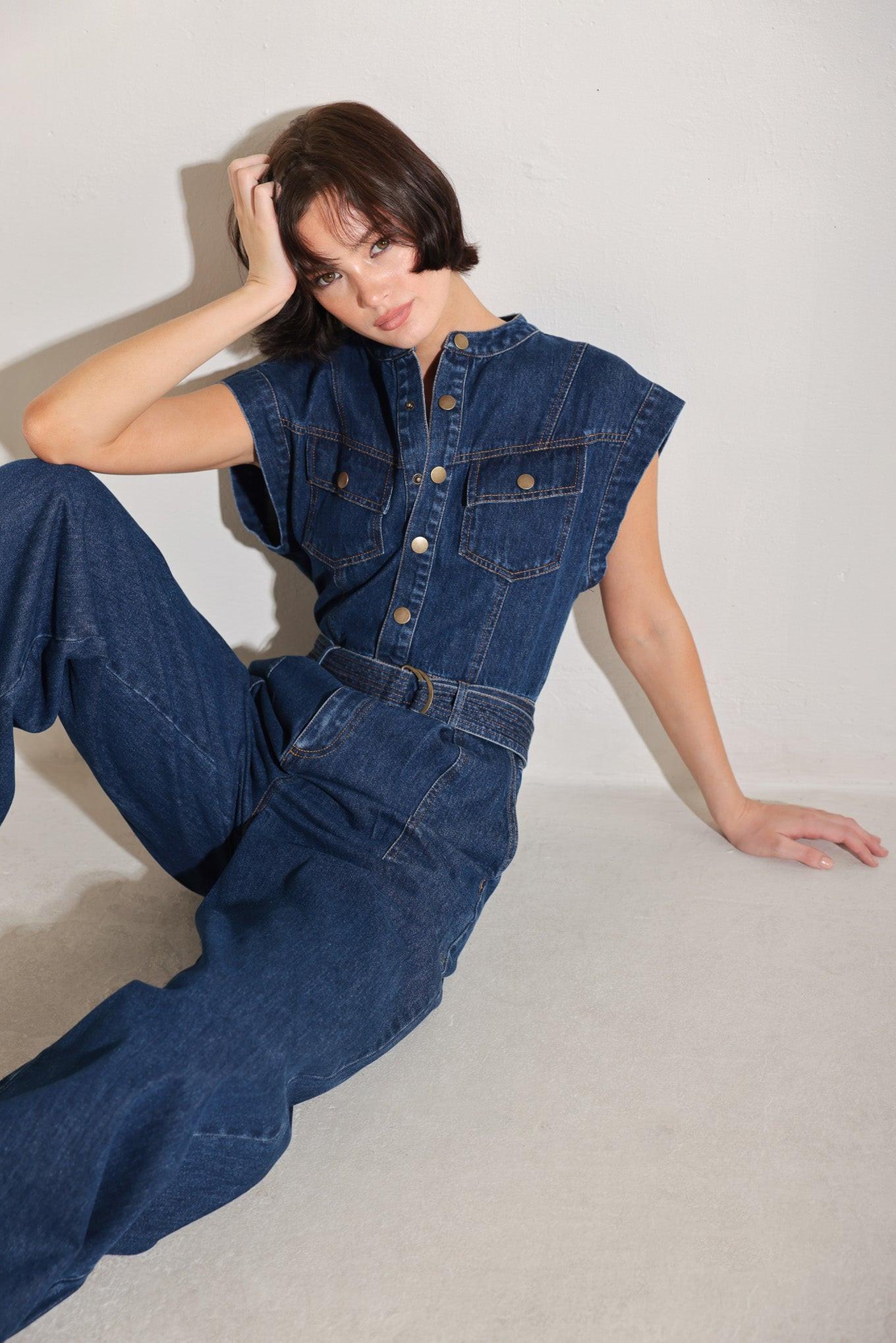 True Blue Love Denim Jumpsuit, view 8 — Soul Flow Apparel