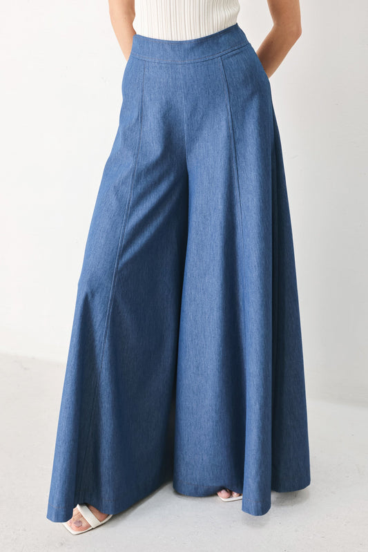 Casual Romance Woven Pants in denim blue, view 1 — Soul Flow Apparel