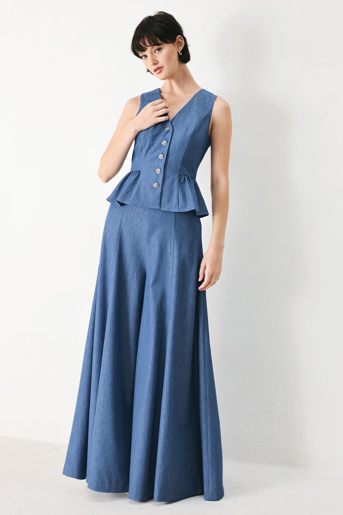 Casual Romance Woven Pants in denim blue, view 2 — Soul Flow Apparel