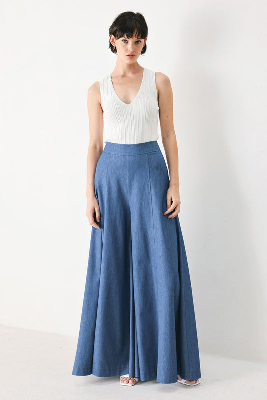 Casual Romance Woven Pants in denim blue, view 5 — Soul Flow Apparel