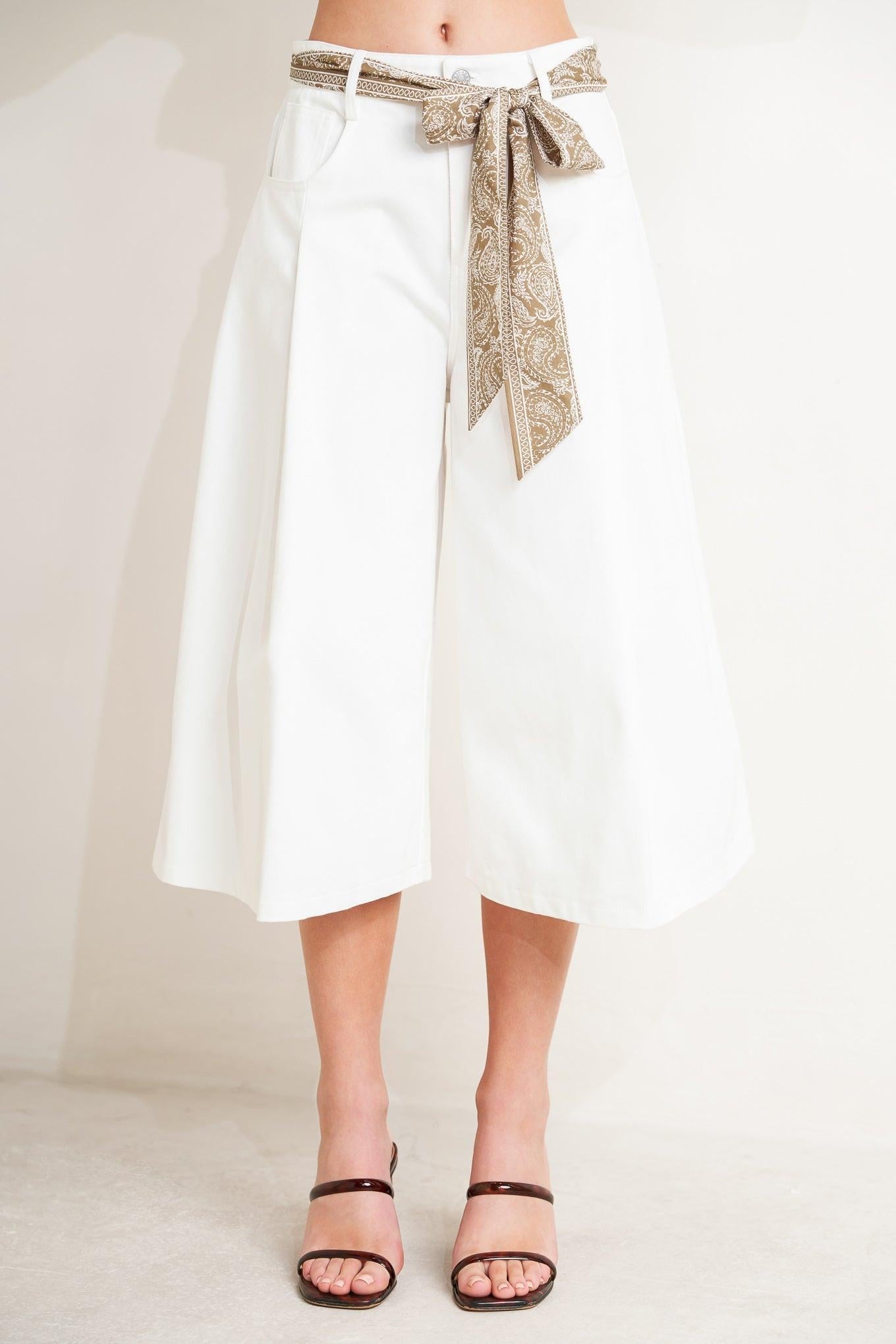 Marbella Moment Woven Culotte Pants in white taupe, view 1 — Soul Flow Apparel