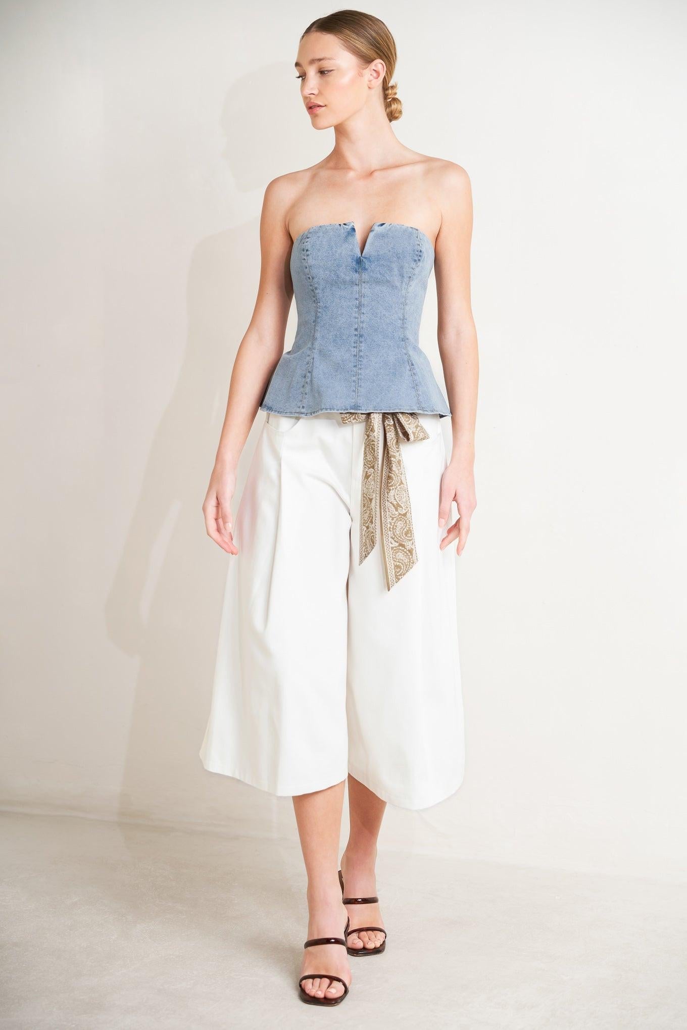 Marbella Moment Woven Culotte Pants in white taupe, view 4 — Soul Flow Apparel