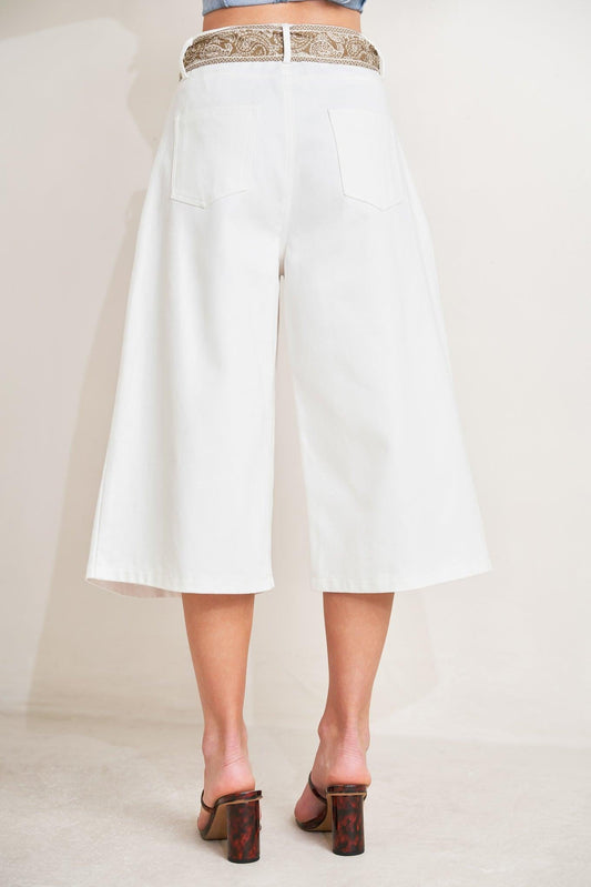 Marbella Moment Woven Culotte Pants in white taupe, view 5 — Soul Flow Apparel