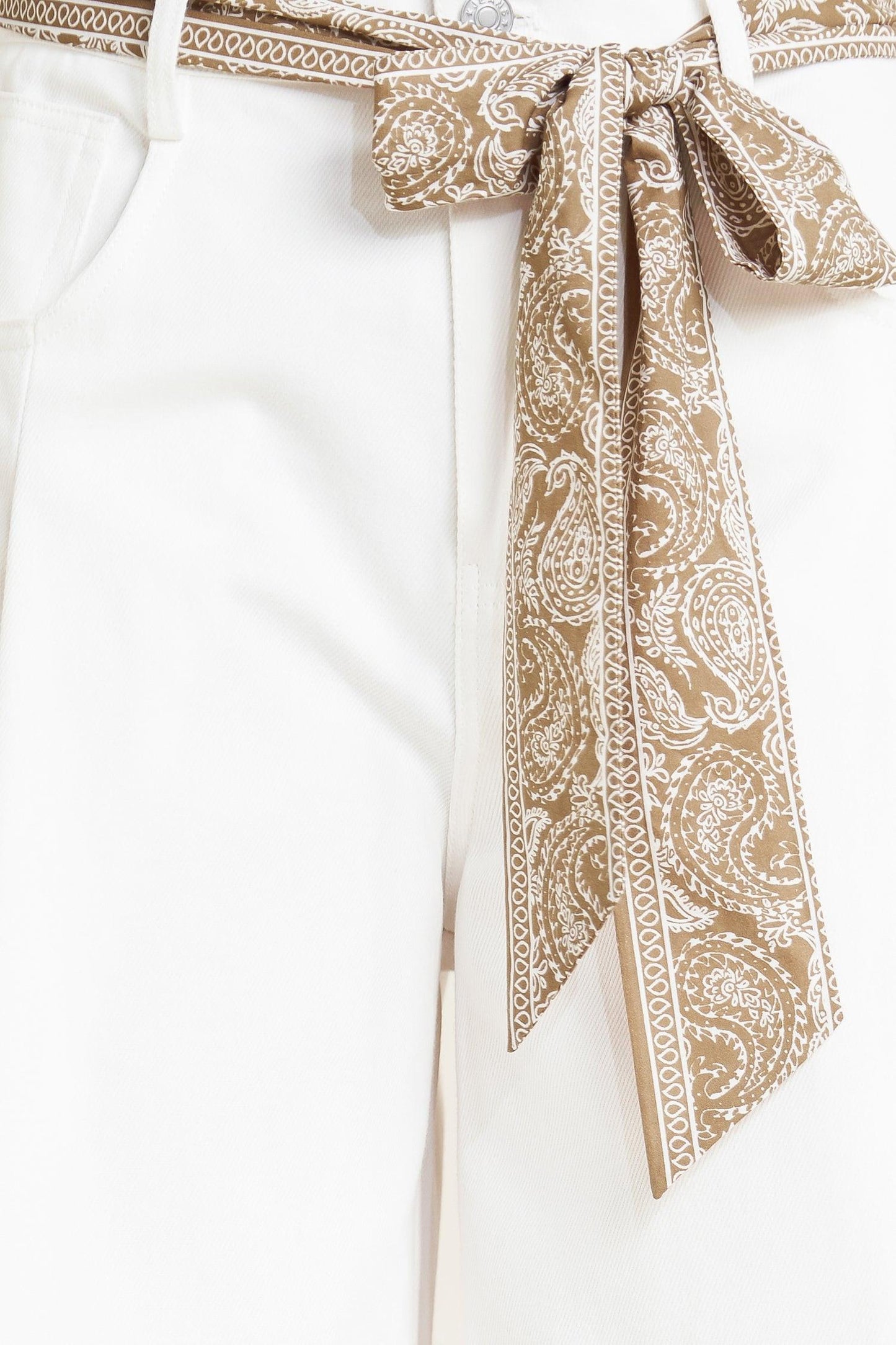 Marbella Moment Woven Culotte Pants in white taupe, fabric swatch — Soul Flow Apparel