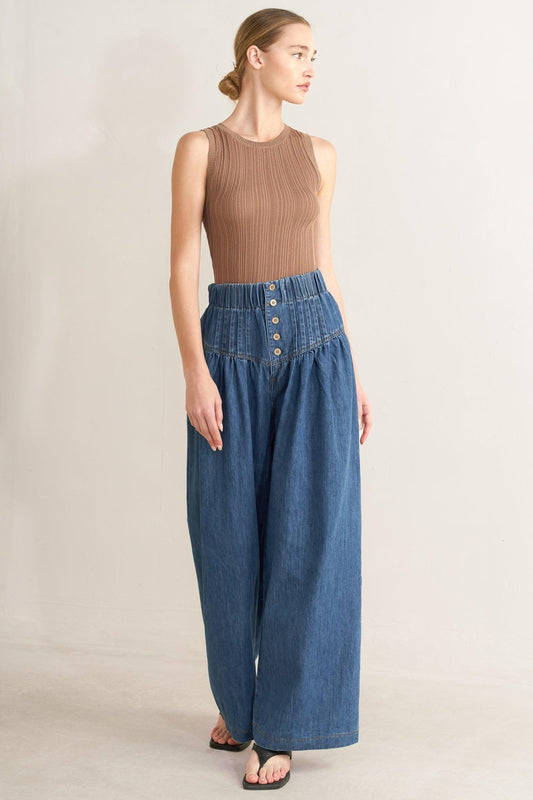 Pacific Breeze Denim Pants in indigo, view 2 — Soul Flow Apparel