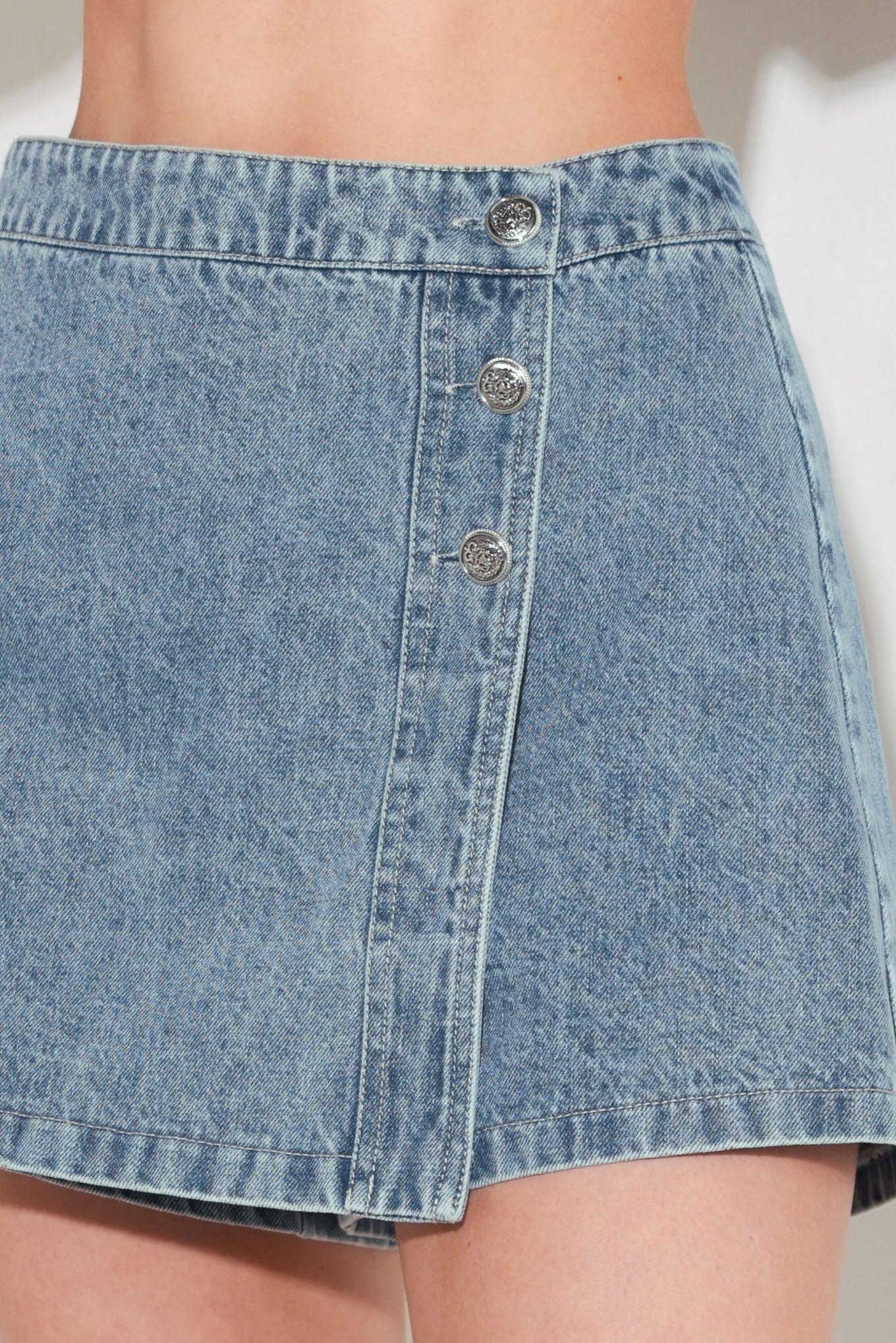 Street Muse Denim Skort, view 3 — Soul Flow Apparel