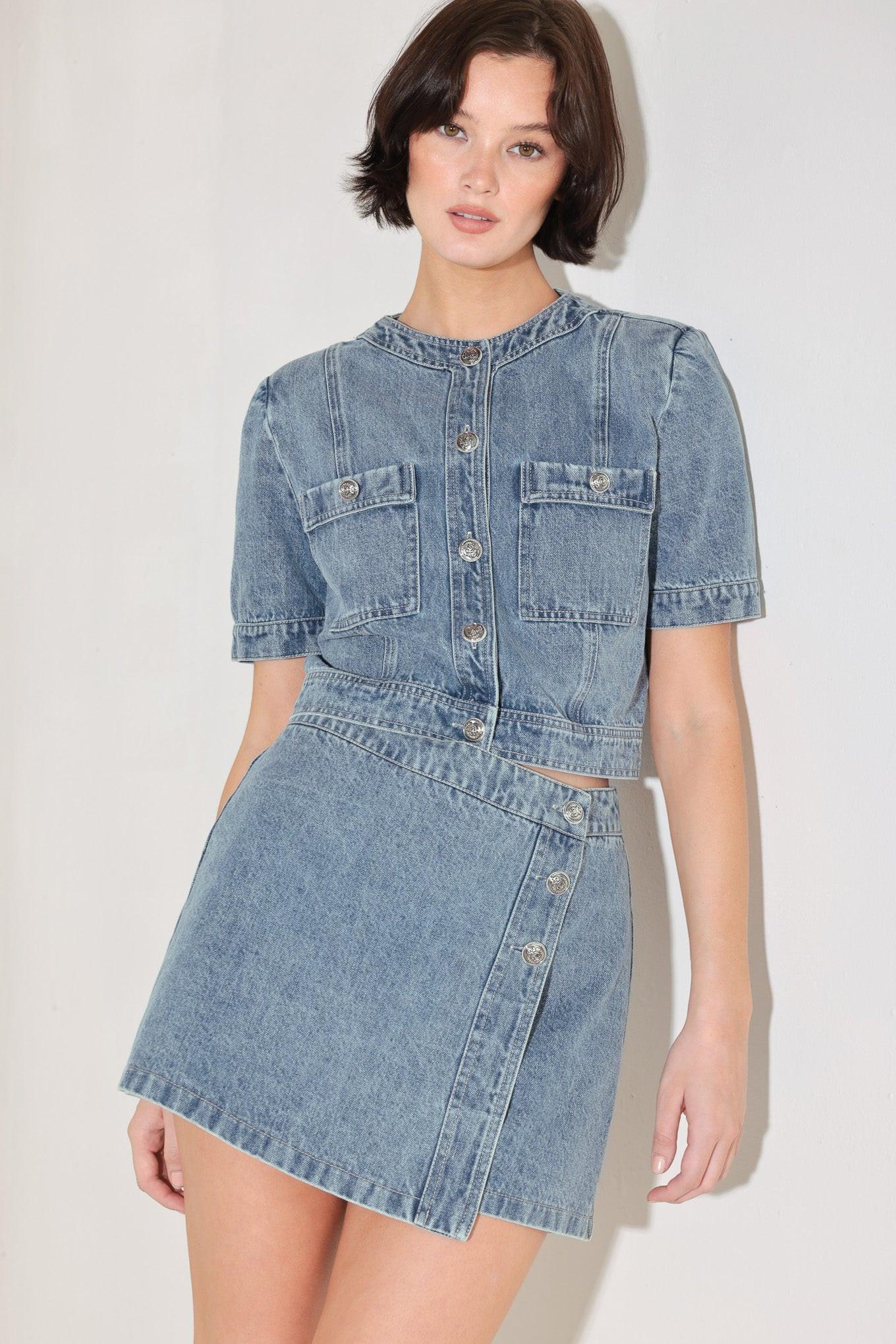 Street Muse Denim Skort, view 4 — Soul Flow Apparel