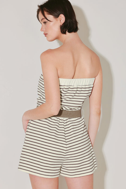Weekend Stripe Knit Romper in taupe multi, view 6 — Soul Flow Apparel